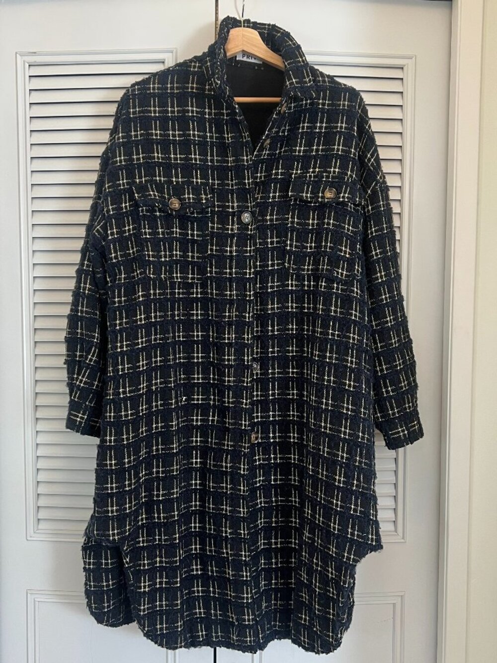 Priv navy + gold tweed shacket (M)